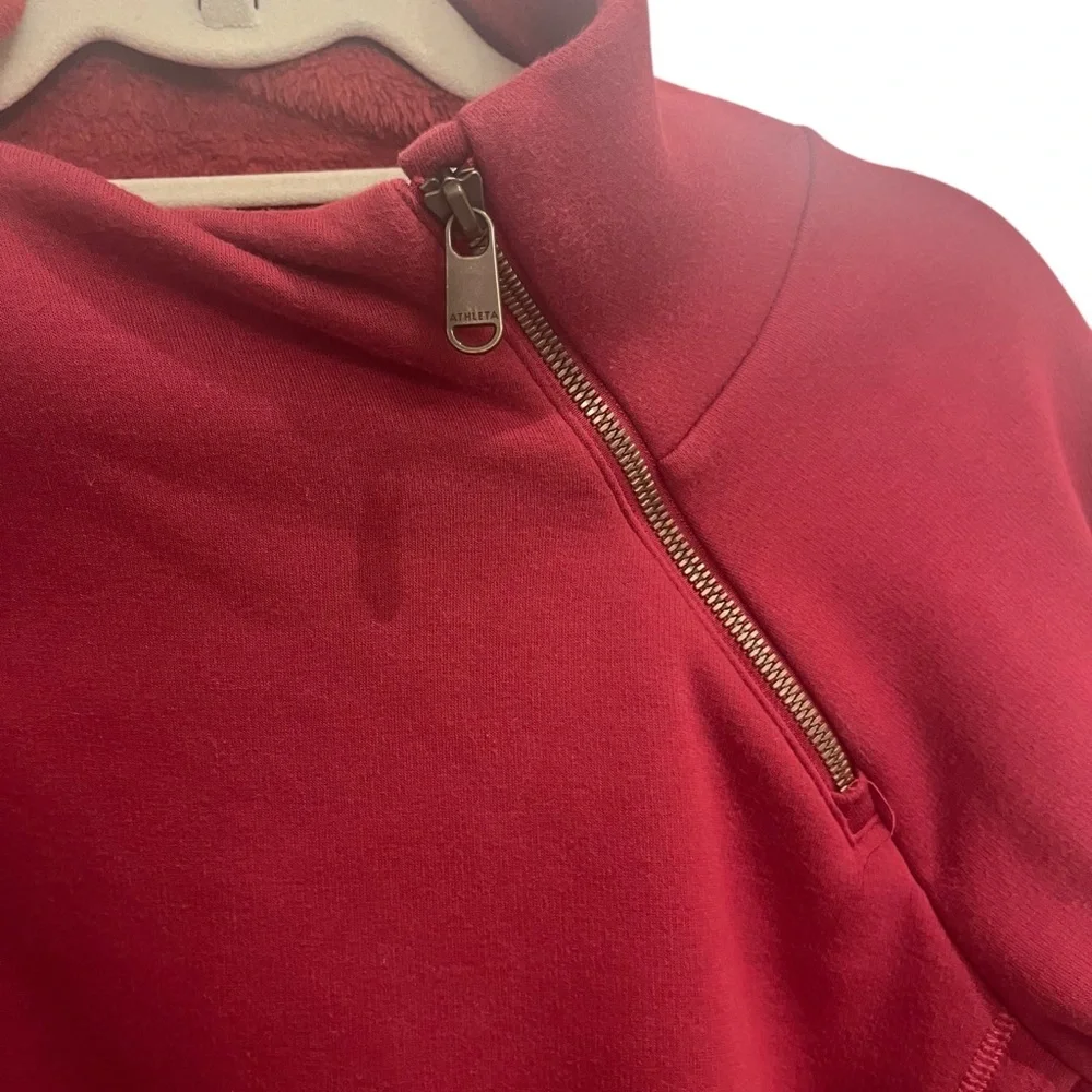 Athleta Coza Karma Asymmetrical Zippered Neck Pullover Sweatshirt Merlot Sz S - Picture 7 of 14